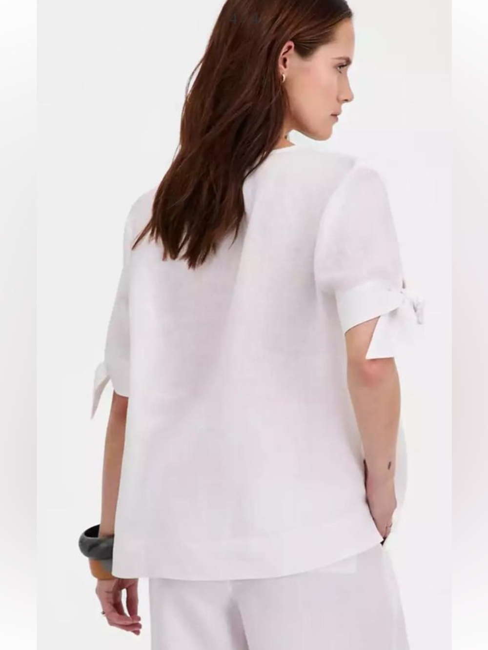 New 100% Linen Charter Club White V-Neck Tie Sleeve Bow Blouse Size S - Picture 5 of 8